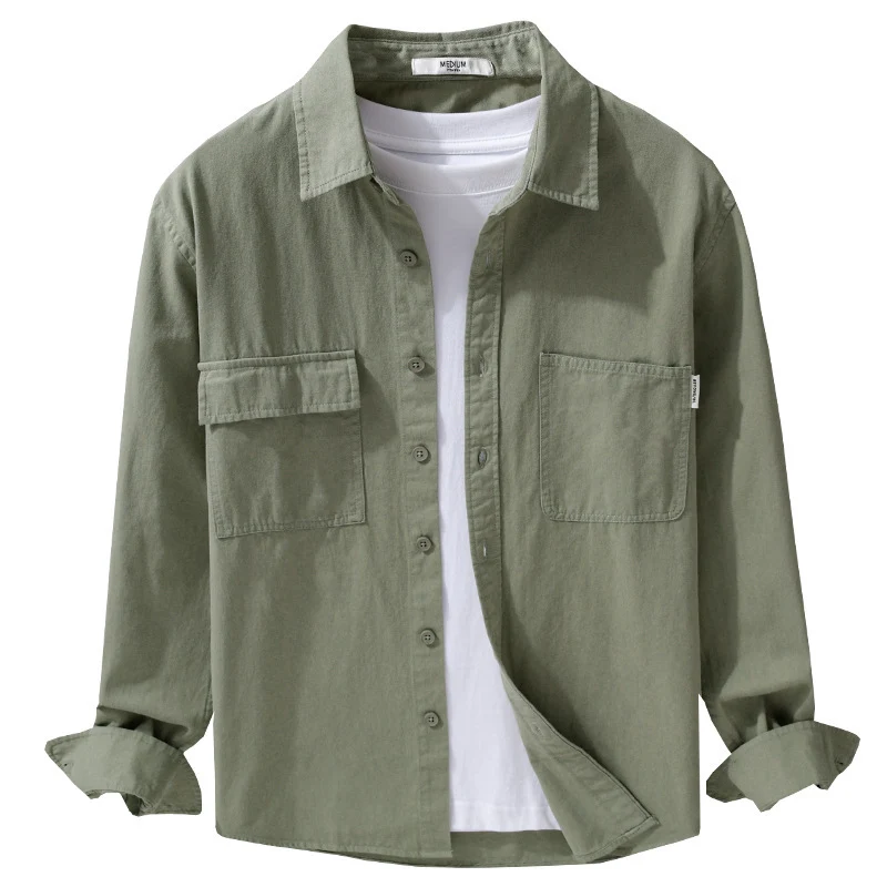 Herren Casual-Hemdjacke aus schwerem Baumwoll-Twill mit asymmetrischen Brusttaschen und kastigem Schnitt Drune