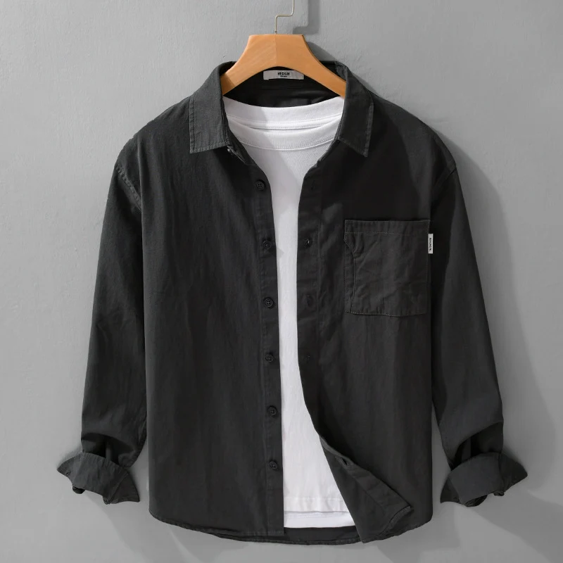 Herren Casual-Hemdjacke aus leichtem Baumwoll-Twill mit aufgesetzter Brusttasche und entspannter Passform Drune