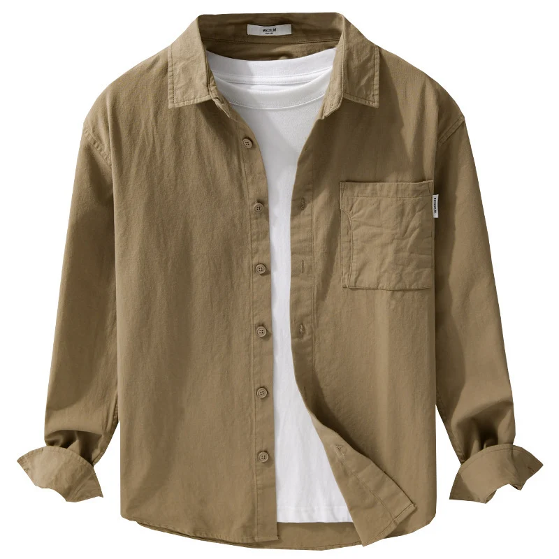 Herren Casual-Hemdjacke aus leichtem Baumwoll-Twill mit aufgesetzter Brusttasche und entspannter Passform Drune
