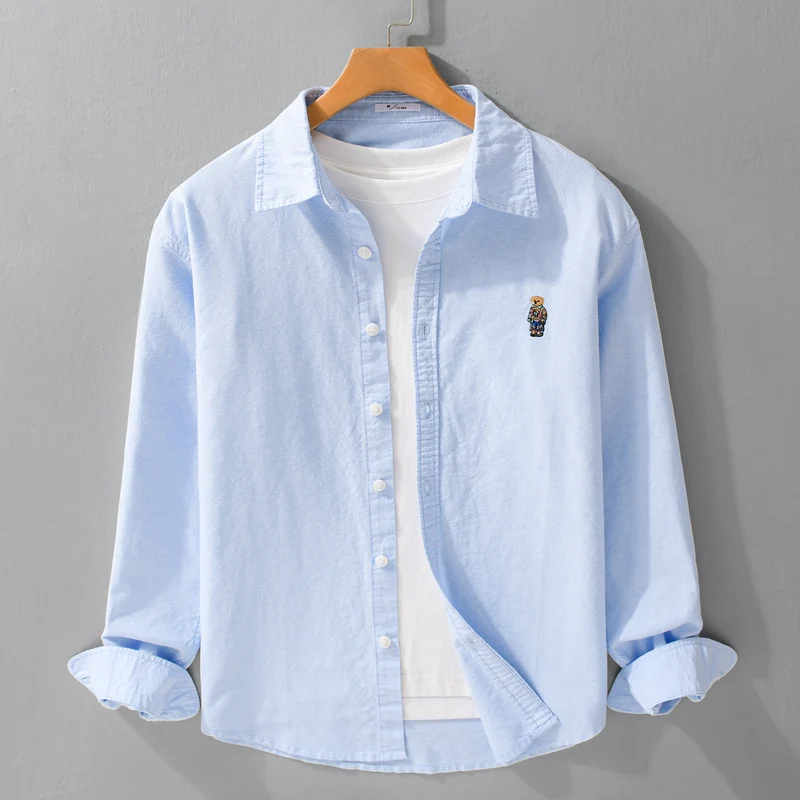 Herren Button-Down Overshirt im Casual-Relaxed-Stil mit tonaler Stickerei Drune
