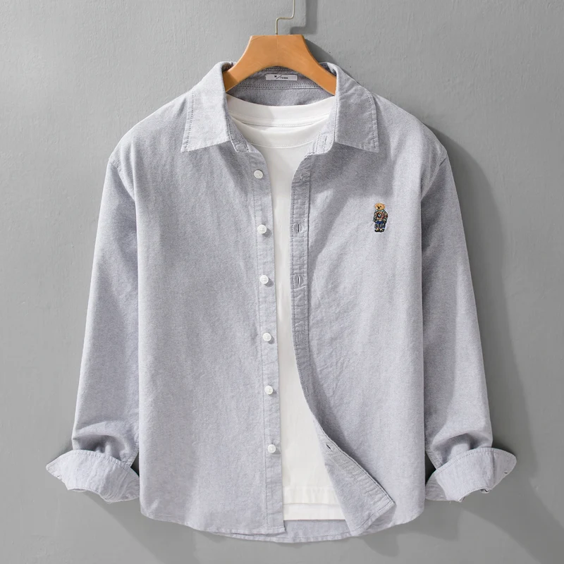 Herren Button-Down Overshirt im Casual-Relaxed-Stil mit tonaler Stickerei Drune