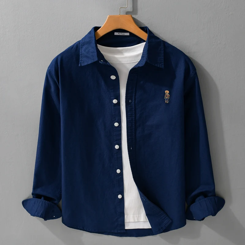 Herren Button-Down Overshirt im Casual-Relaxed-Stil mit tonaler Stickerei Drune