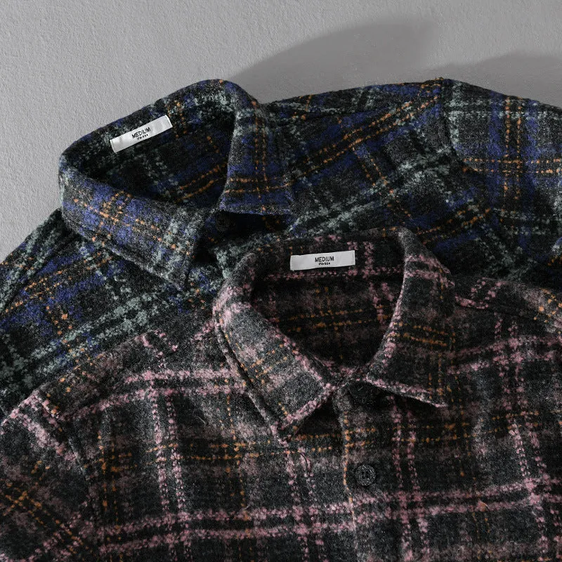 Herren Bouclé-Overshirt im Hemdjackenstil mit Kentkragen und Karomuster Drune