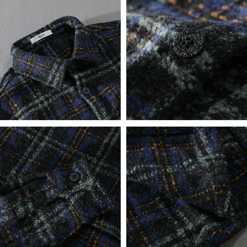 Herren Bouclé-Overshirt im Hemdjackenstil mit Kentkragen und Karomuster Drune
