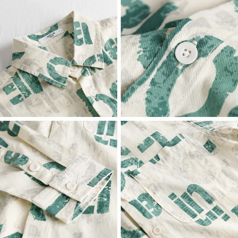 Herren Bedrucktes Leichtes Langarm-Hemd im Relaxed-Fit mit Typo-Print und Brusttasche Drune