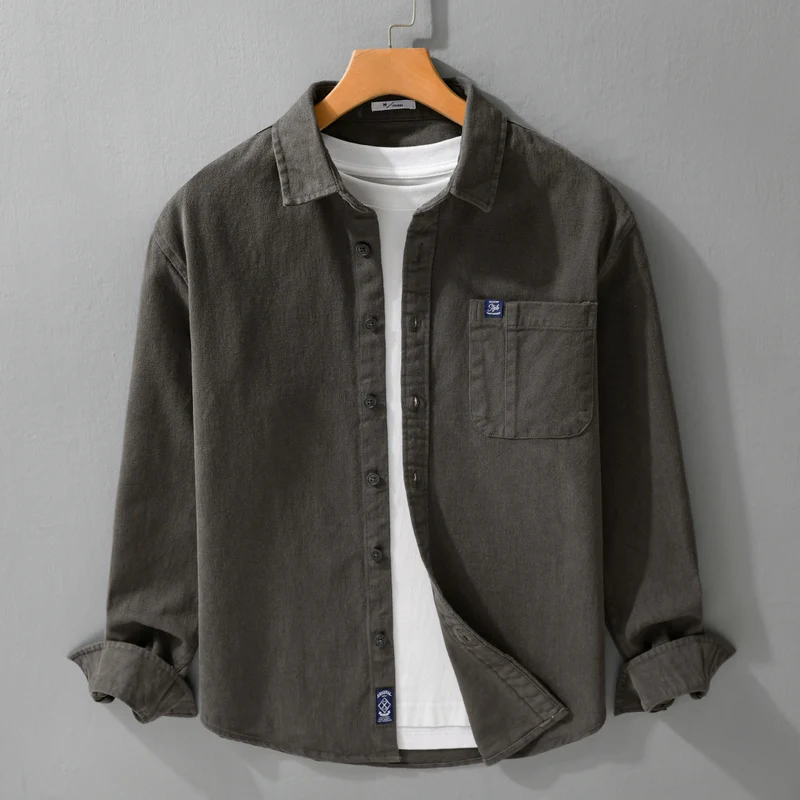 Herren Baumwoll-Twill Hemdjacke im Vintage-Finish mit aufgesetzter Brusttasche Drune
