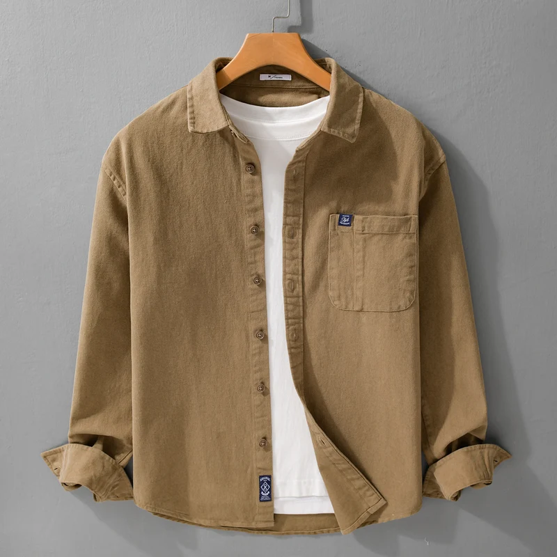Herren Baumwoll-Twill Hemdjacke im Vintage-Finish mit aufgesetzter Brusttasche Drune