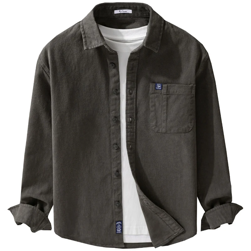 Herren Baumwoll-Twill Hemdjacke im Vintage-Finish mit aufgesetzter Brusttasche Drune