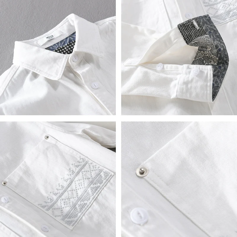 Herren Baumwoll-Overshirt mit Kontrastfutter, Brusttaschen und feiner Stickerei Drune