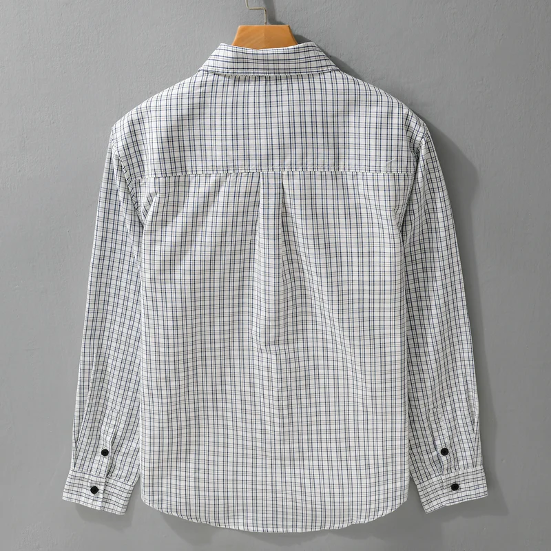 Herren Baumwoll-Overshirt mit feinem Gitterkaro und Kentkragen Drune