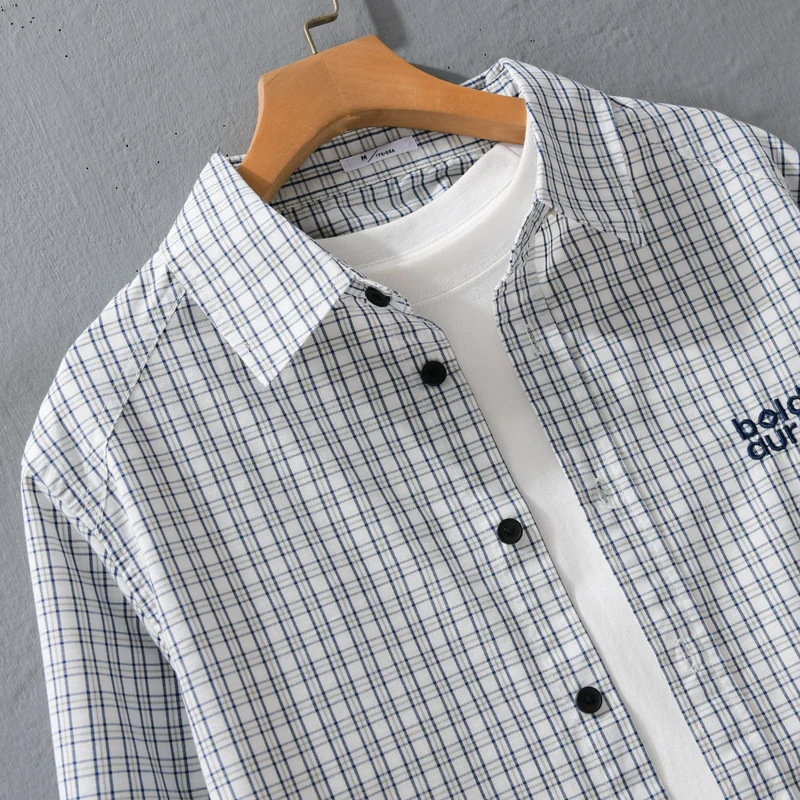 Herren Baumwoll-Overshirt mit feinem Gitterkaro und Kentkragen Drune
