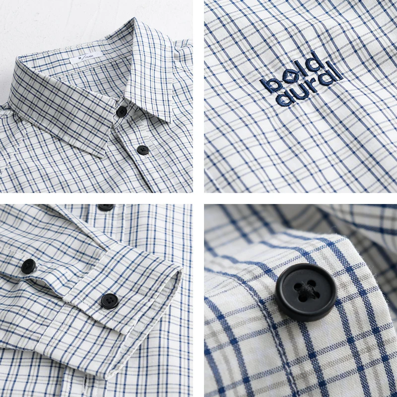 Herren Baumwoll-Overshirt mit feinem Gitterkaro und Kentkragen Drune