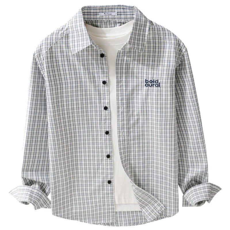Herren Baumwoll-Overshirt mit feinem Gitterkaro und Kentkragen Drune