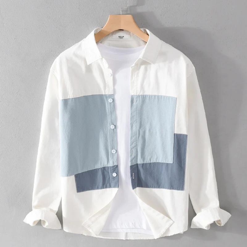 Herren Baumwoll-Overshirt mit farbigen Blockpaneelen und Kentkragen Drune