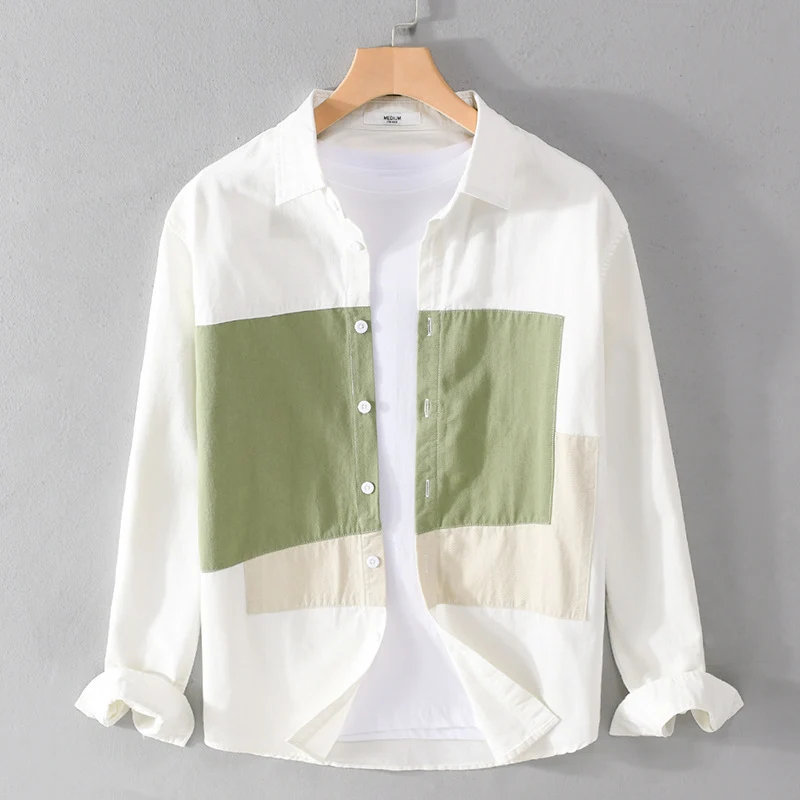 Herren Baumwoll-Overshirt mit farbigen Blockpaneelen und Kentkragen Drune