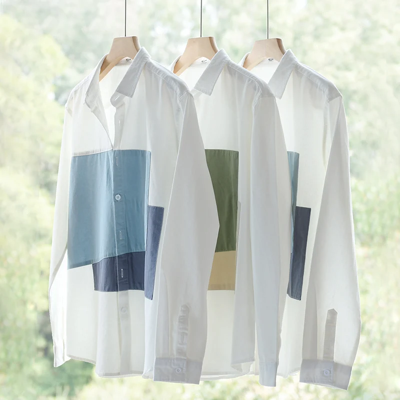 Herren Baumwoll-Overshirt mit farbigen Blockpaneelen und Kentkragen Drune