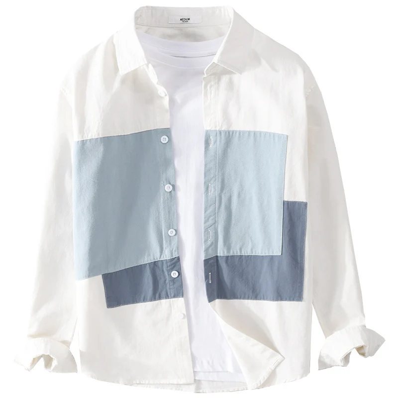 Herren Baumwoll-Overshirt mit farbigen Blockpaneelen und Kentkragen Drune