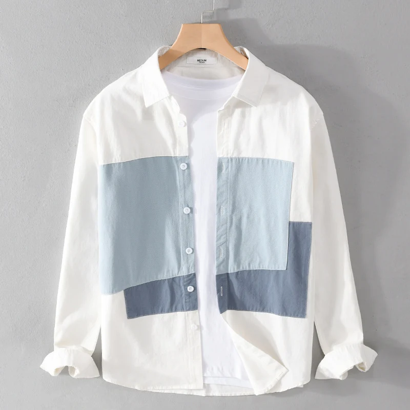 Herren Baumwoll-Overshirt mit farbigen Blockpaneelen und Kentkragen Drune