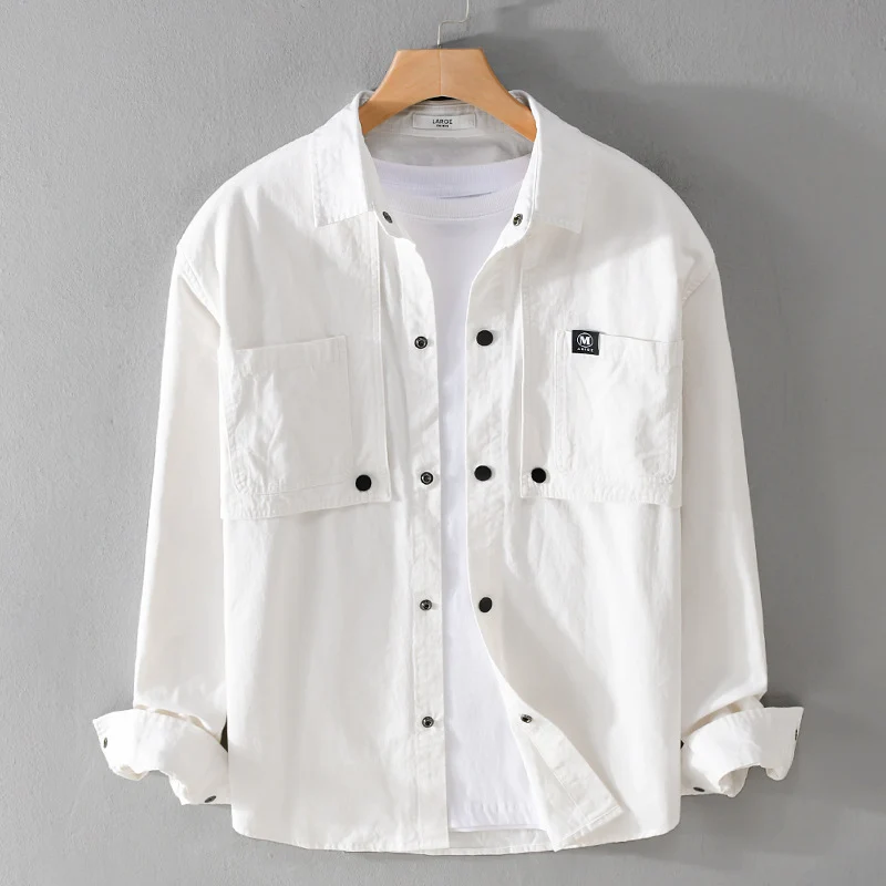 Herren Baumwoll-Overshirt mit Druckknopfleiste, Doppel-Brusttaschen und relaxed Fit Drune