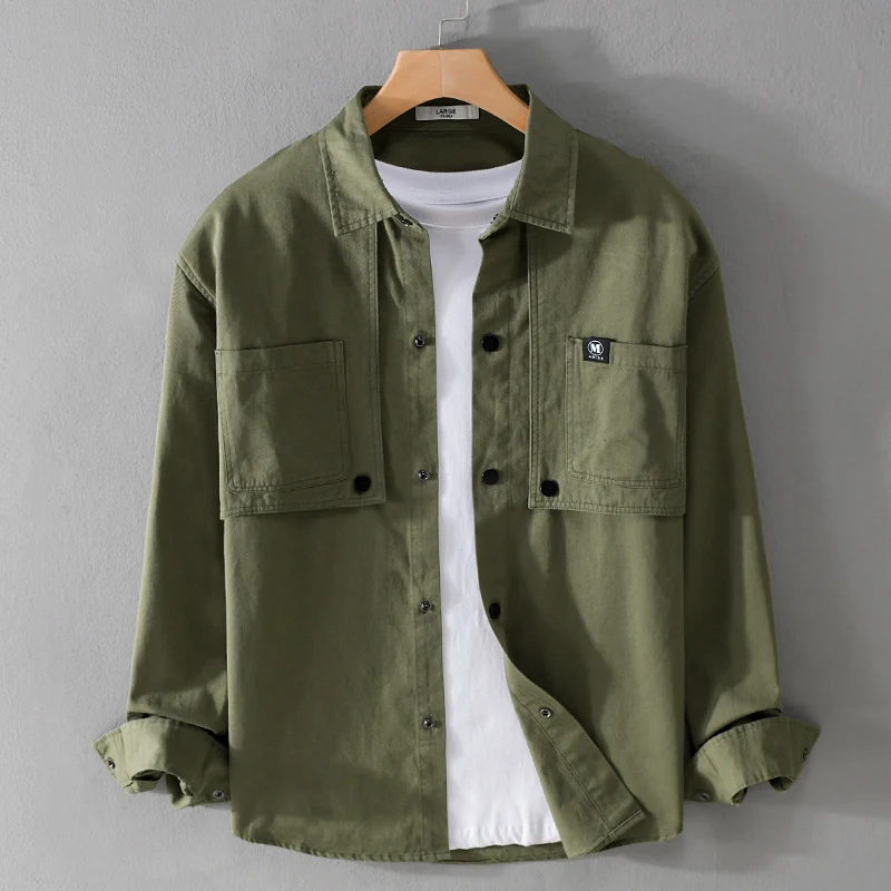 Herren Baumwoll-Overshirt mit Druckknopfleiste, Doppel-Brusttaschen und relaxed Fit Drune
