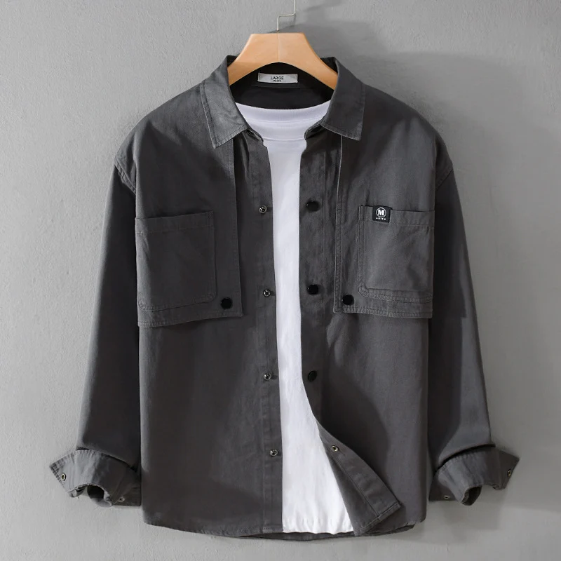 Herren Baumwoll-Overshirt mit Druckknopfleiste, Doppel-Brusttaschen und relaxed Fit Drune