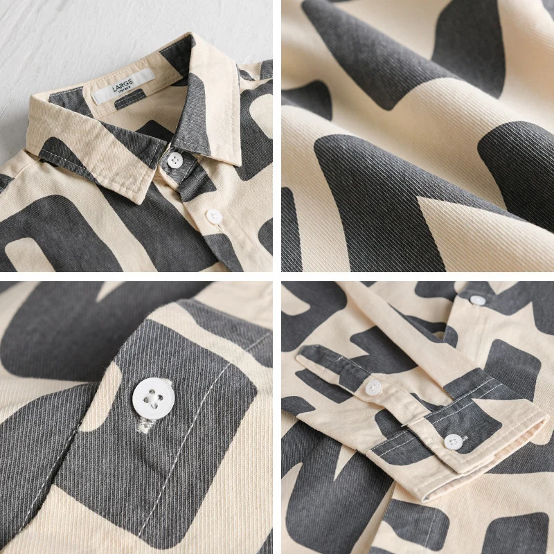 Herren Baumwoll-Overshirt mit Allover-Lettering-Print, Relaxed-Fit und Kentkragen Drune