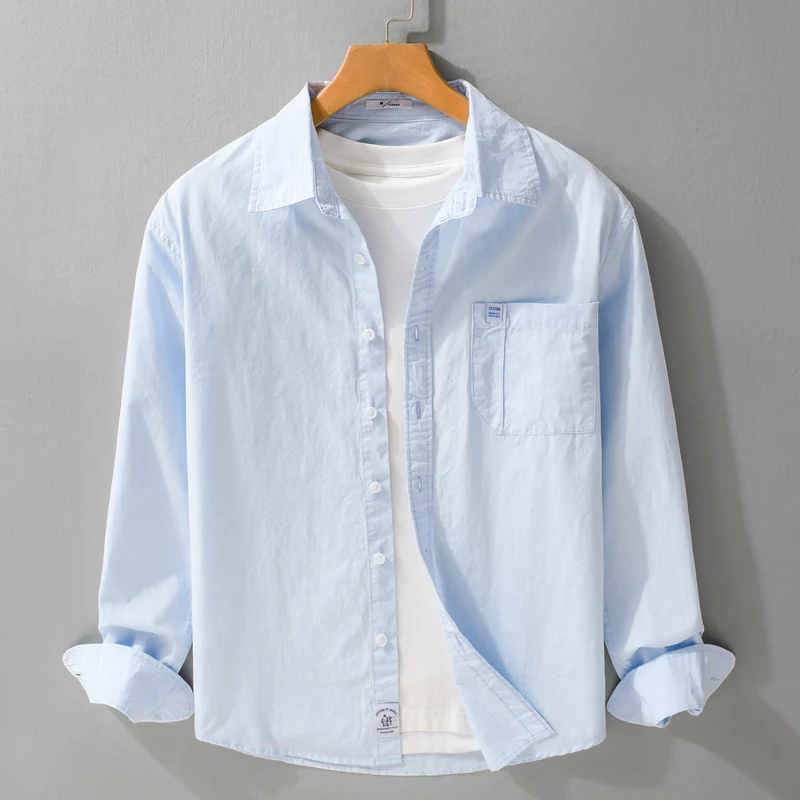 Herren Baumwoll-Overshirt im Layering‑Look mit Kentkragen und aufgesetzter Brusttasche Drune