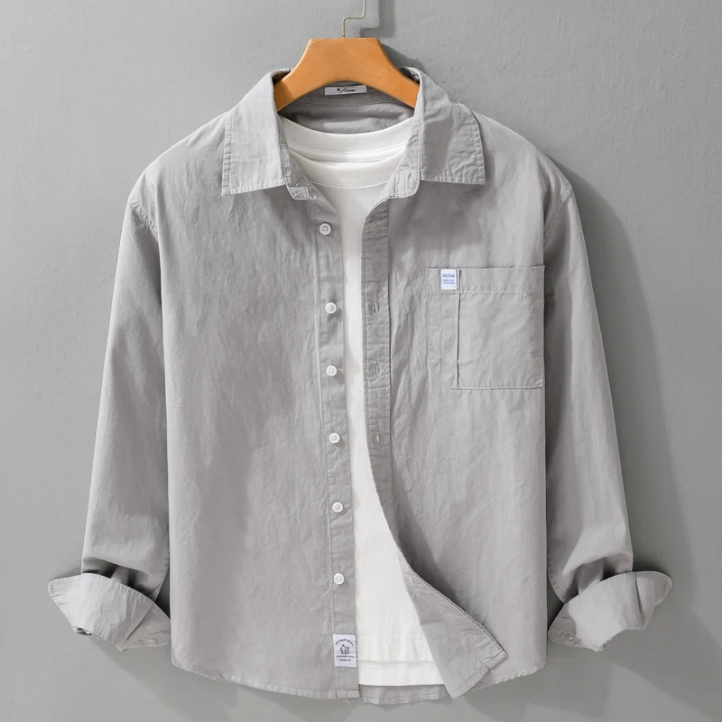 Herren Baumwoll-Overshirt im Layering‑Look mit Kentkragen und aufgesetzter Brusttasche Drune