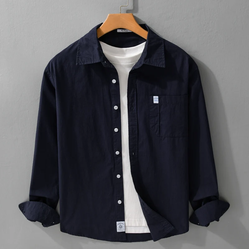 Herren Baumwoll-Overshirt im Layering‑Look mit Kentkragen und aufgesetzter Brusttasche Drune
