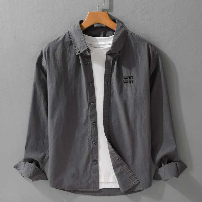Herren Baumwoll-Overshirt-Hemdjacke mit dezenter Logo-Stickerei und entspanntem Schnitt Drune