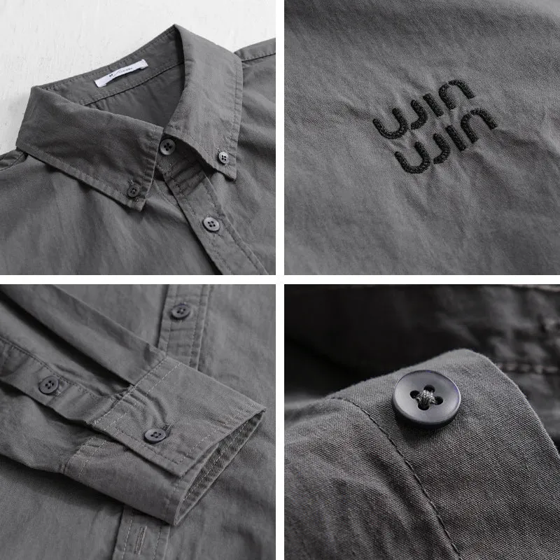 Herren Baumwoll-Overshirt-Hemdjacke mit dezenter Logo-Stickerei und entspanntem Schnitt Drune