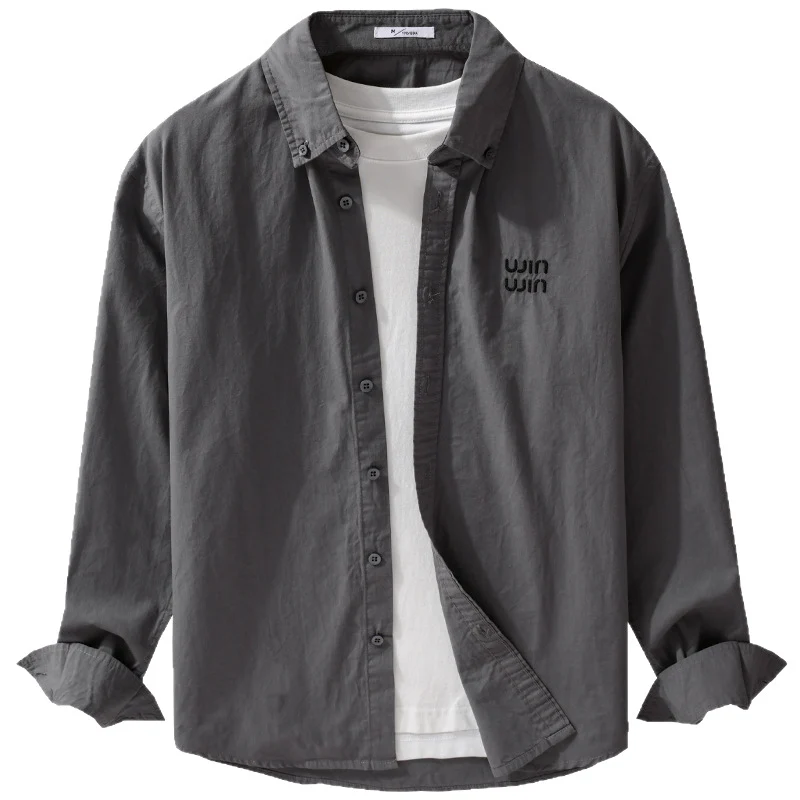 Herren Baumwoll-Overshirt-Hemdjacke mit dezenter Logo-Stickerei und entspanntem Schnitt Drune