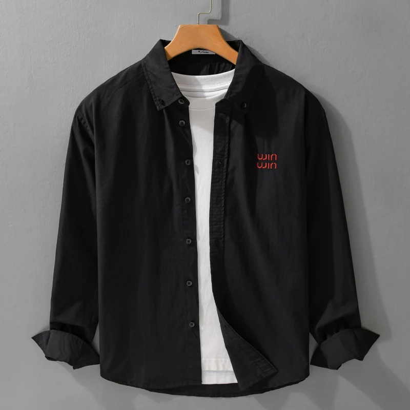 Herren Baumwoll-Overshirt-Hemdjacke mit dezenter Logo-Stickerei und entspanntem Schnitt Drune