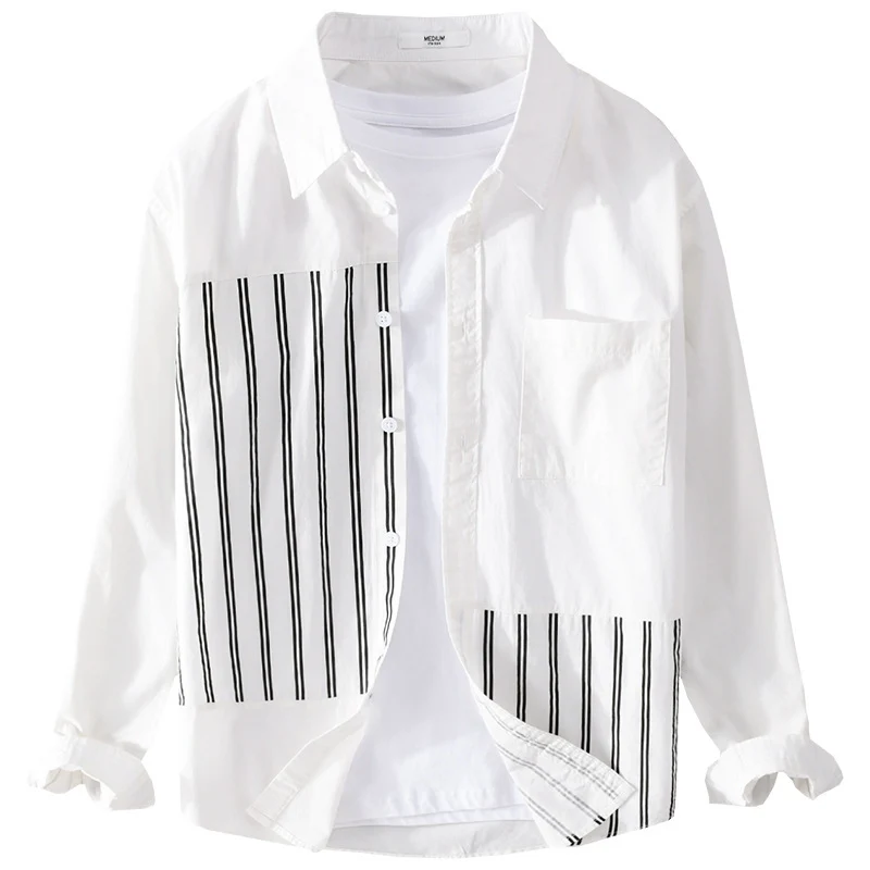 Damen Zweiteiliges Loungewear-Set mit Oversize-Hemd im Streifenpatch und elastischer Bund-Jogger Drune