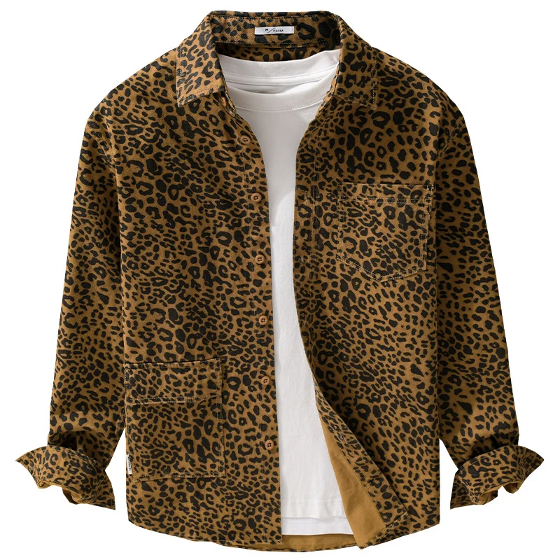 Damen Oversized Hemdjacke im Leo‑Design mit aufgesetzten Taschen Drune