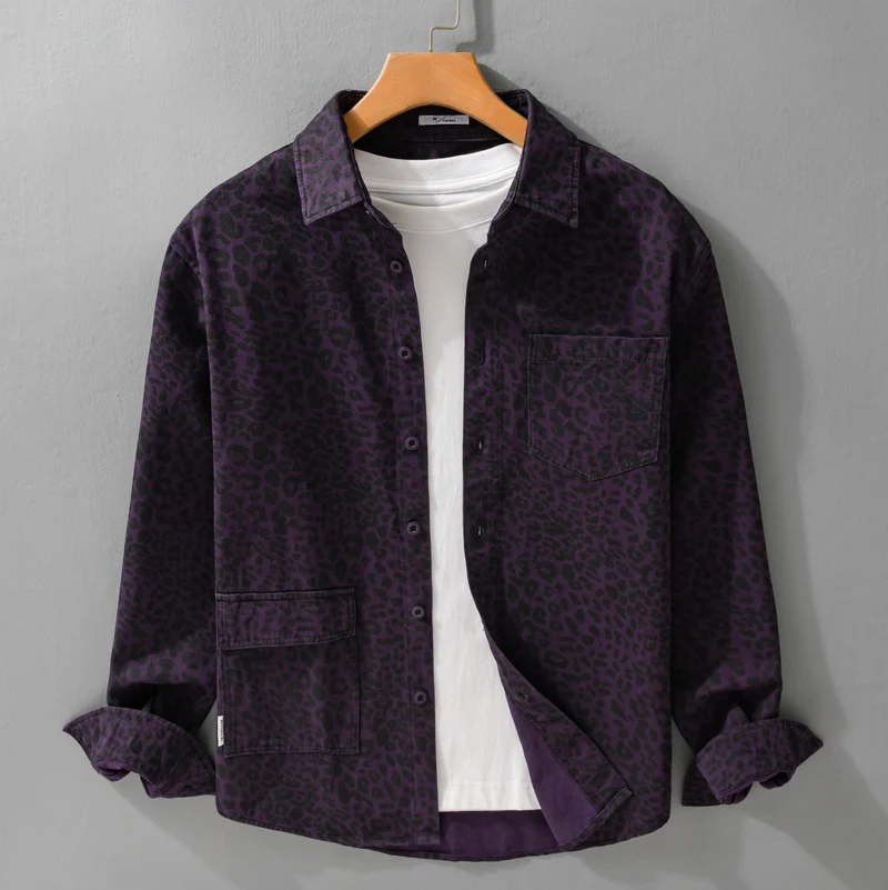Damen Oversized Hemdjacke im Leo‑Design mit aufgesetzten Taschen Drune