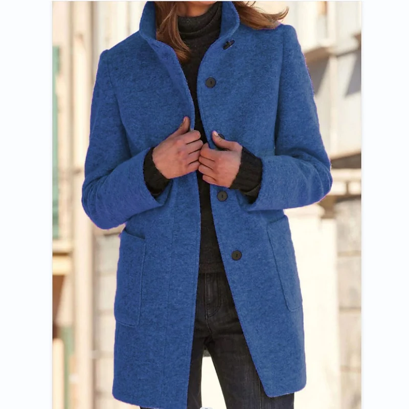 Unisex nan leichter Übergangs-Mantel mit Stehkragen, verdeckter Knopfleiste und aufgesetzten Taschen Drune