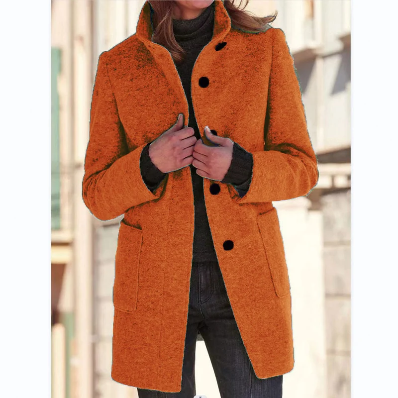 Unisex nan leichter Übergangs-Mantel mit Stehkragen, verdeckter Knopfleiste und aufgesetzten Taschen Drune