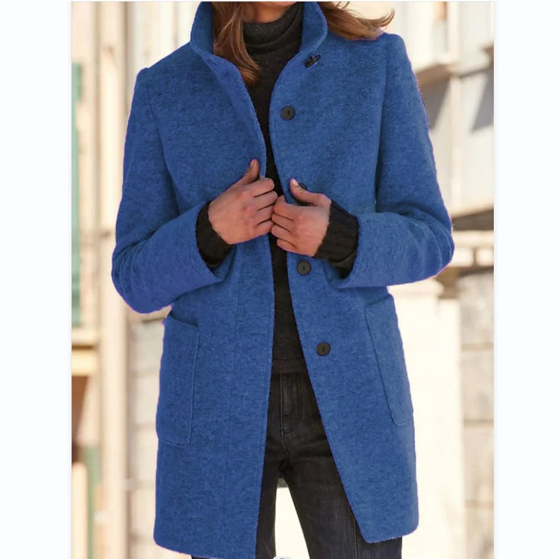 Unisex nan leichter Übergangs-Mantel mit Stehkragen, verdeckter Knopfleiste und aufgesetzten Taschen Drune