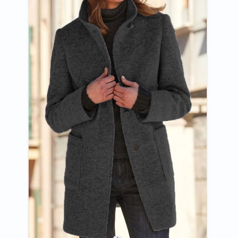 Unisex nan leichter Übergangs-Mantel mit Stehkragen, verdeckter Knopfleiste und aufgesetzten Taschen Drune