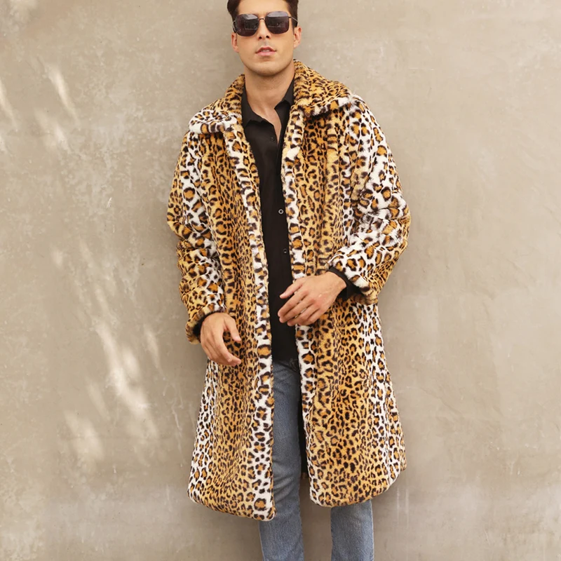 Herren Eleganter Kunstpelzmantel im Leopardenlook Drune