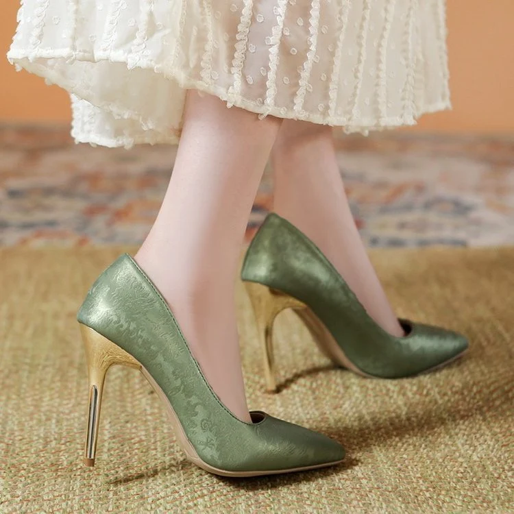 Damen elegante Pumps mit glänzendem Goldabsatz Drune