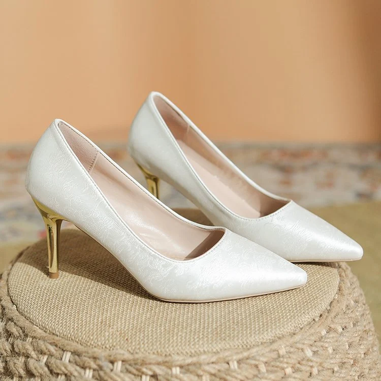 Damen elegante Pumps mit glänzendem Goldabsatz Drune