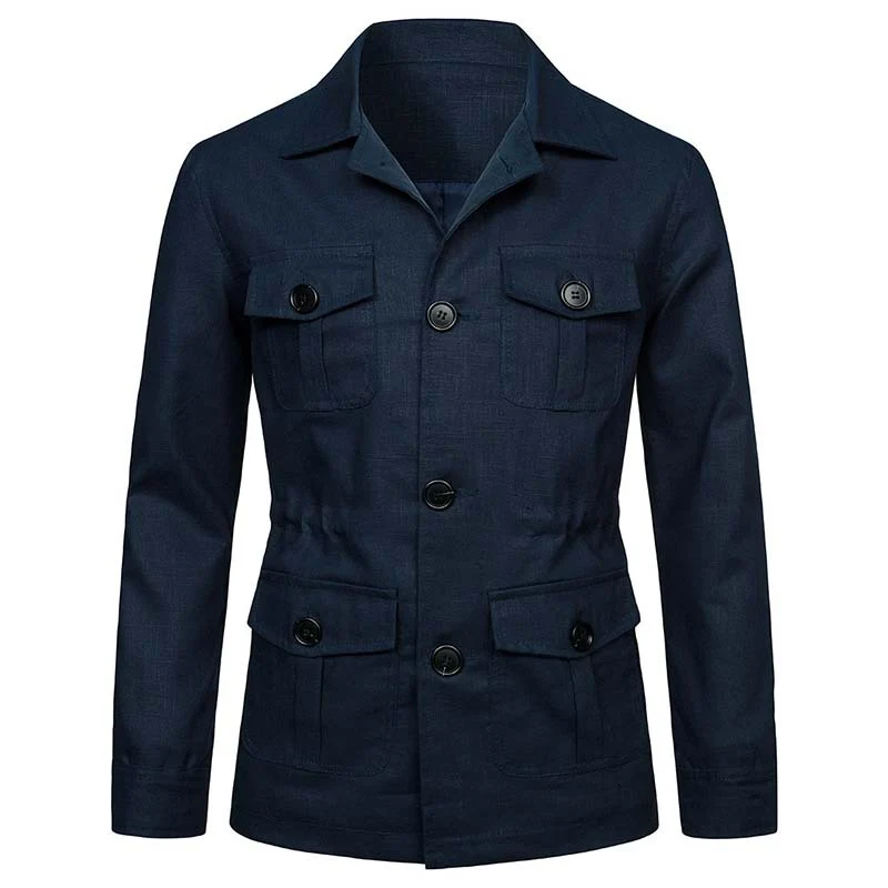 Herren Safari‑Leinenjacke mit vier aufgesetzten Pattentaschen Drune