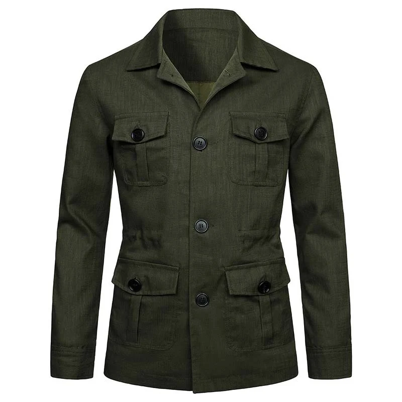 Herren Safari‑Leinenjacke mit vier aufgesetzten Pattentaschen Drune