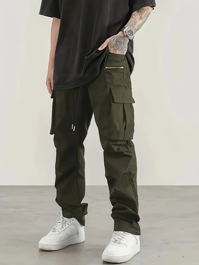 Herren moderne Cargo-Hose mit multifunktionalen Taschen und elastischem Bund Drune
