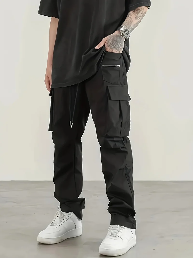 Herren moderne Cargo-Hose mit multifunktionalen Taschen und elastischem Bund Drune