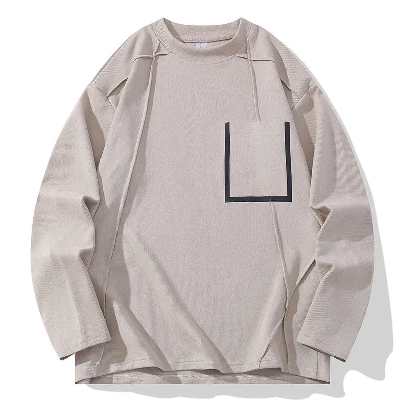 Herren Oversize-Langarmshirt aus strukturierter Baumwollmischung mit Brusttaschen-Detail Drune
