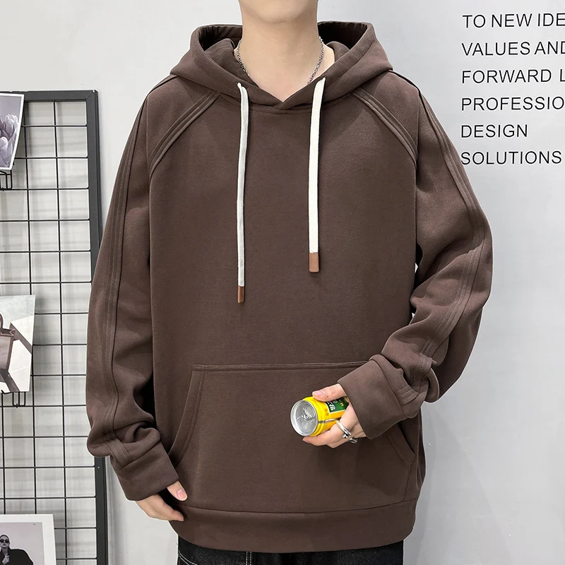 Herren Oversize Kapuzenpullover mit Kängurutasche Raglanärmeln und extra langen Kordeln Drune