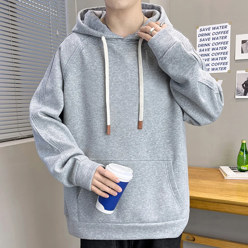 Herren Oversize Kapuzenpullover mit Kängurutasche Raglanärmeln und extra langen Kordeln Drune